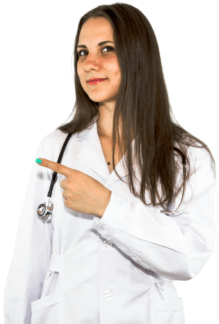A clinician in a white coat